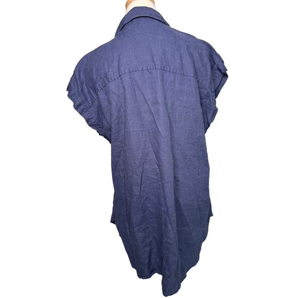 Ellen Tracy 100% linen pop over blouse tunic collared navy blue size large L - Picture 3 of 5